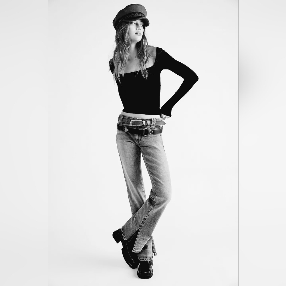 Free People Stillwater Low-rise Slim Flare Black Sz32 NWT